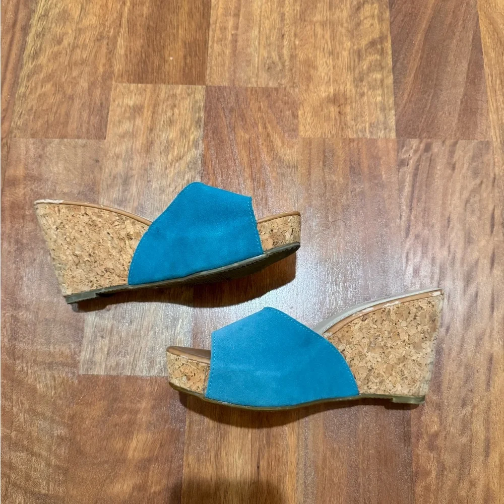 Vera Bradley Y2K 90s Blue Cork Wedge Sandals